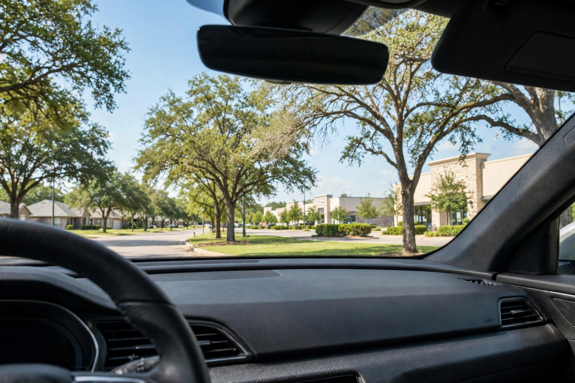 View through a clear new windshield